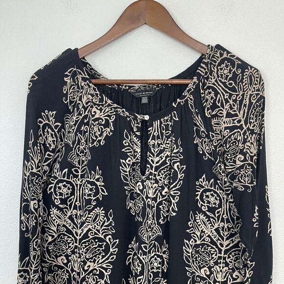 Lucky Brand Peasant Blouse Womens Plus Size 1X Black Floral Boho Western - Picture 2 of 7